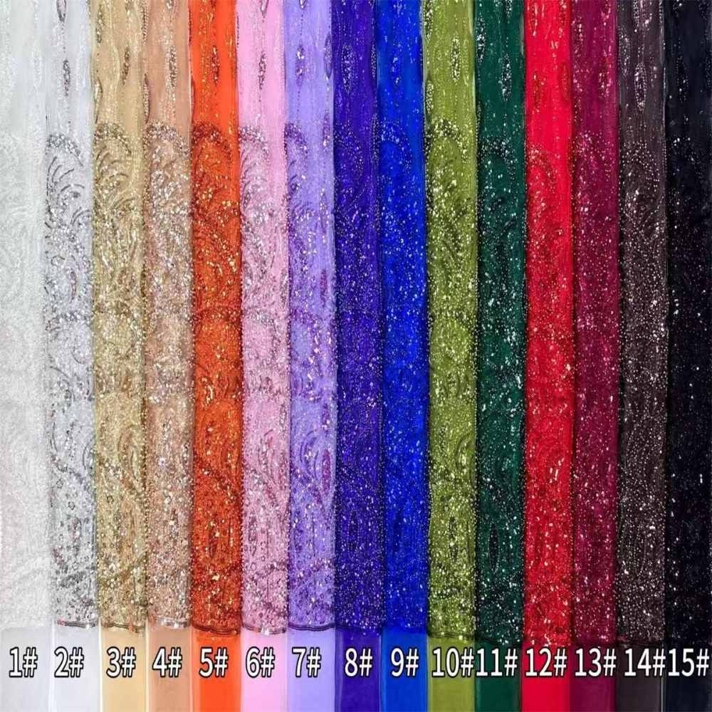 Embellished Beaded Tulle Lace Fabric with Beads | MPN HN399