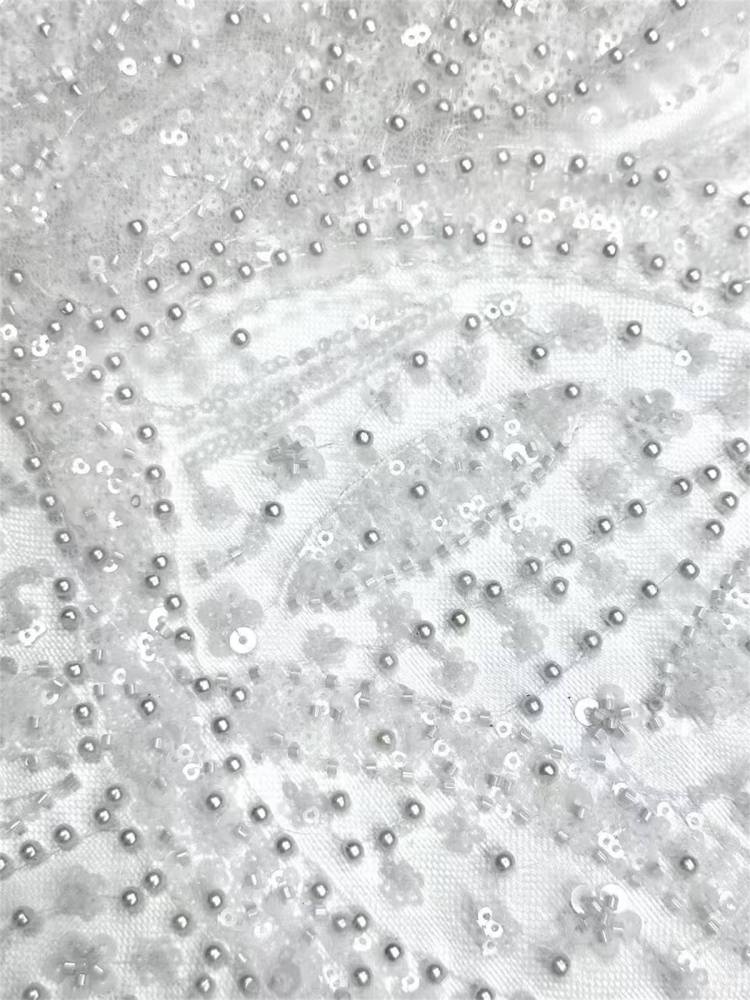 Embellished Beaded Tulle Lace Fabric with Beads | MPN HN399