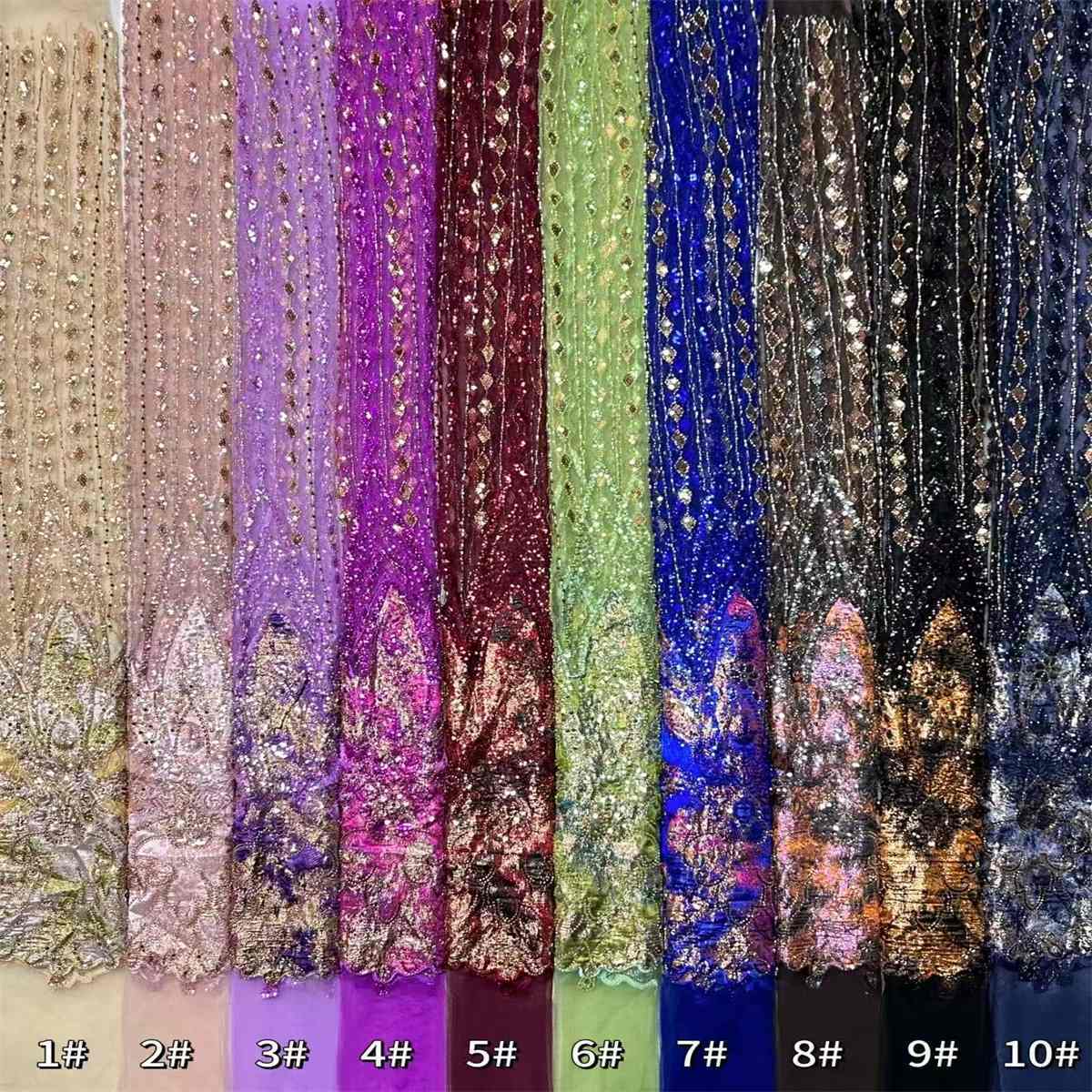 Embellished Beaded Tulle Lace Fabric with Colorful Beads | MPN HN418