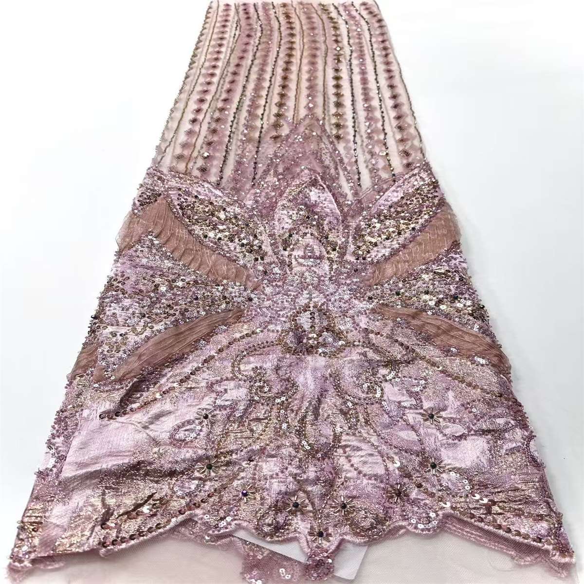Embellished Beaded Tulle Lace Fabric with Colorful Beads | MPN HN418