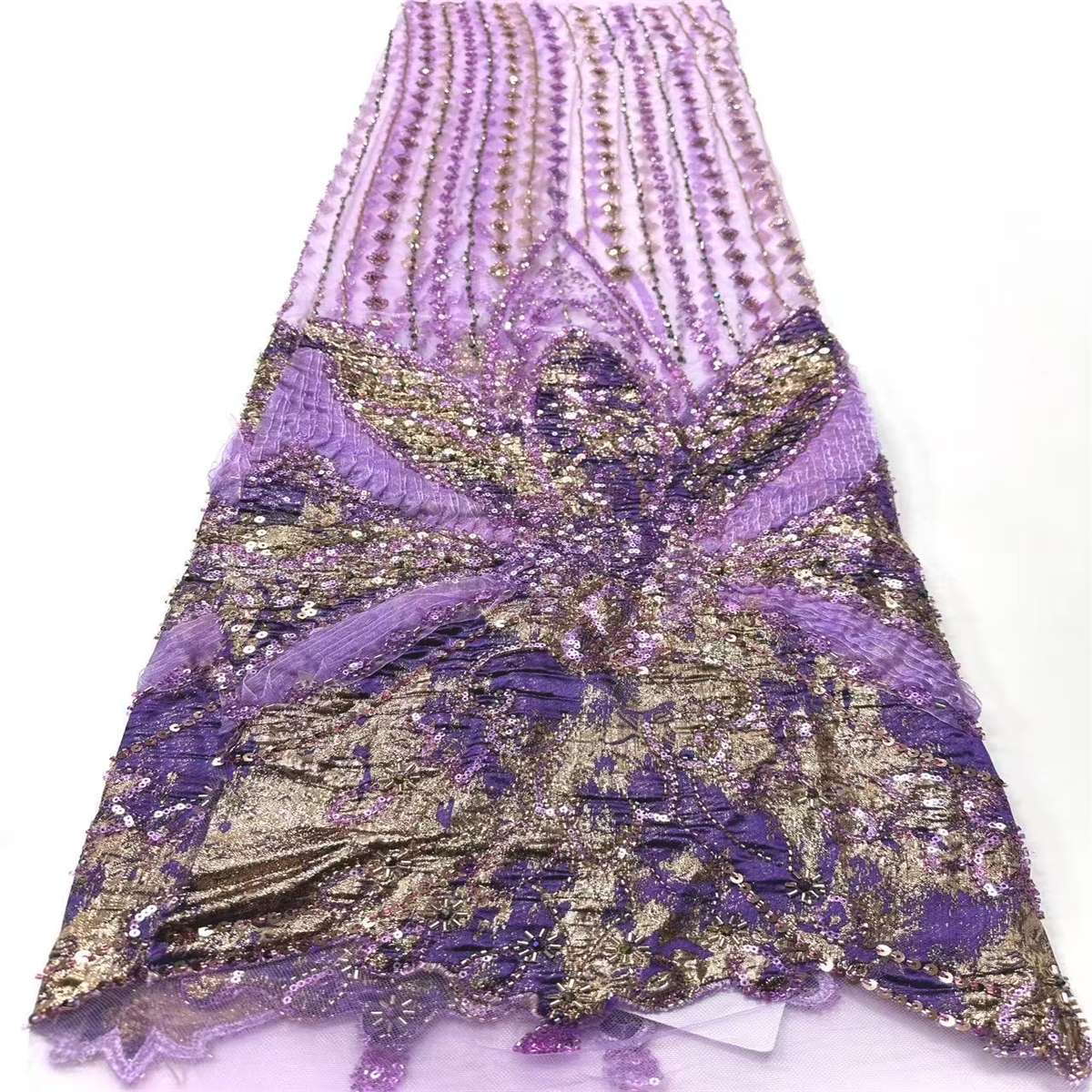 Embellished Beaded Tulle Lace Fabric with Colorful Beads | MPN HN418