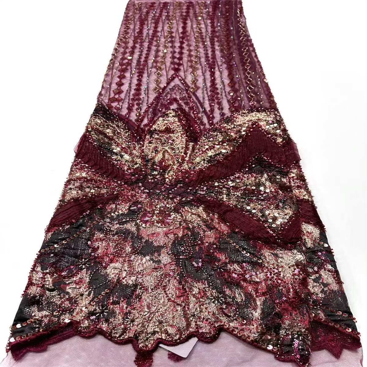 Embellished Beaded Tulle Lace Fabric with Colorful Beads | MPN HN418