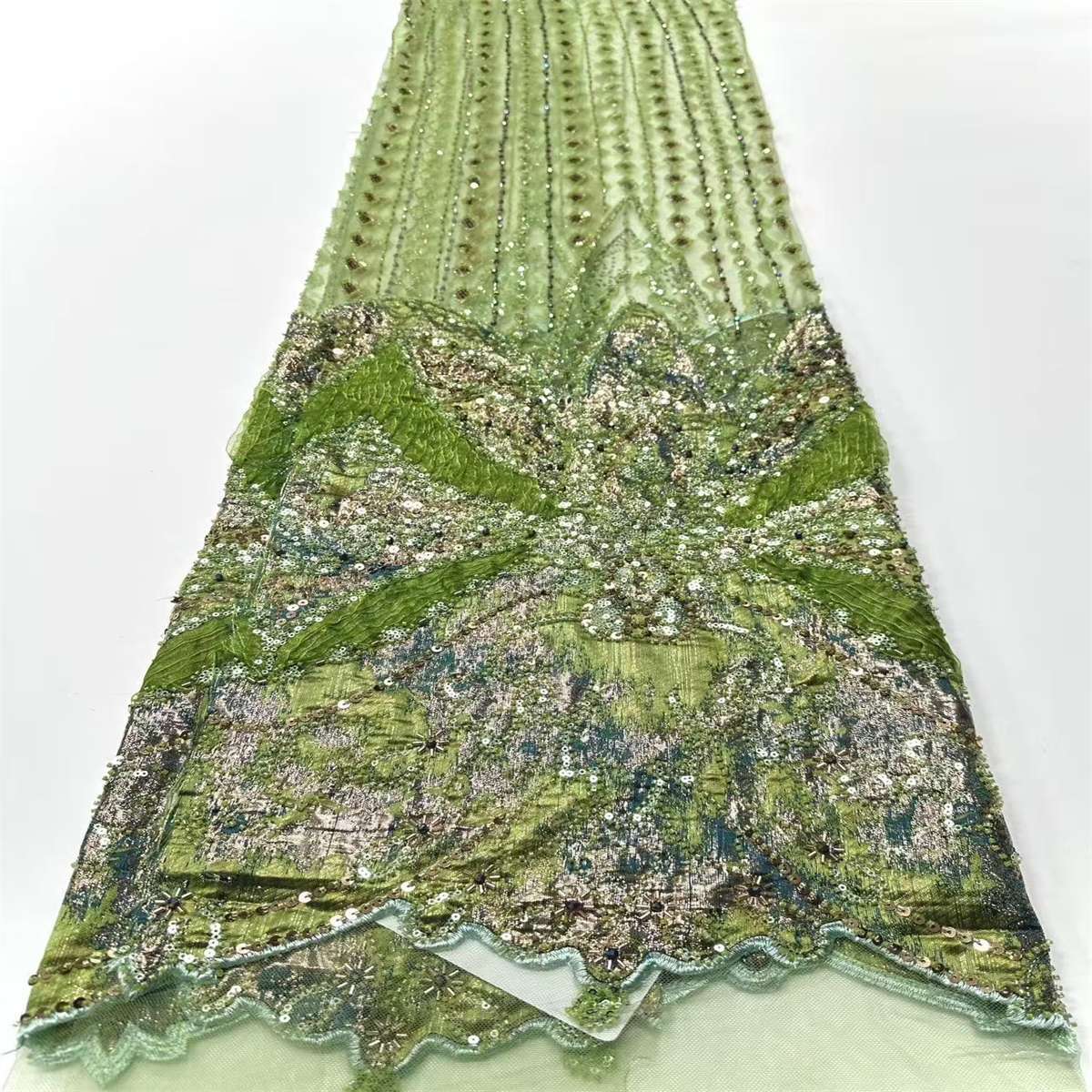 Embellished Beaded Tulle Lace Fabric with Colorful Beads | MPN HN418