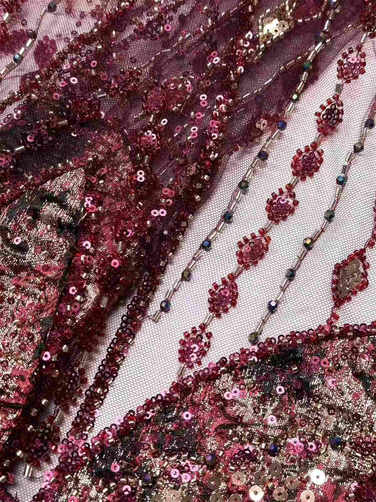 Embellished Beaded Tulle Lace Fabric with Colorful Beads | MPN HN418