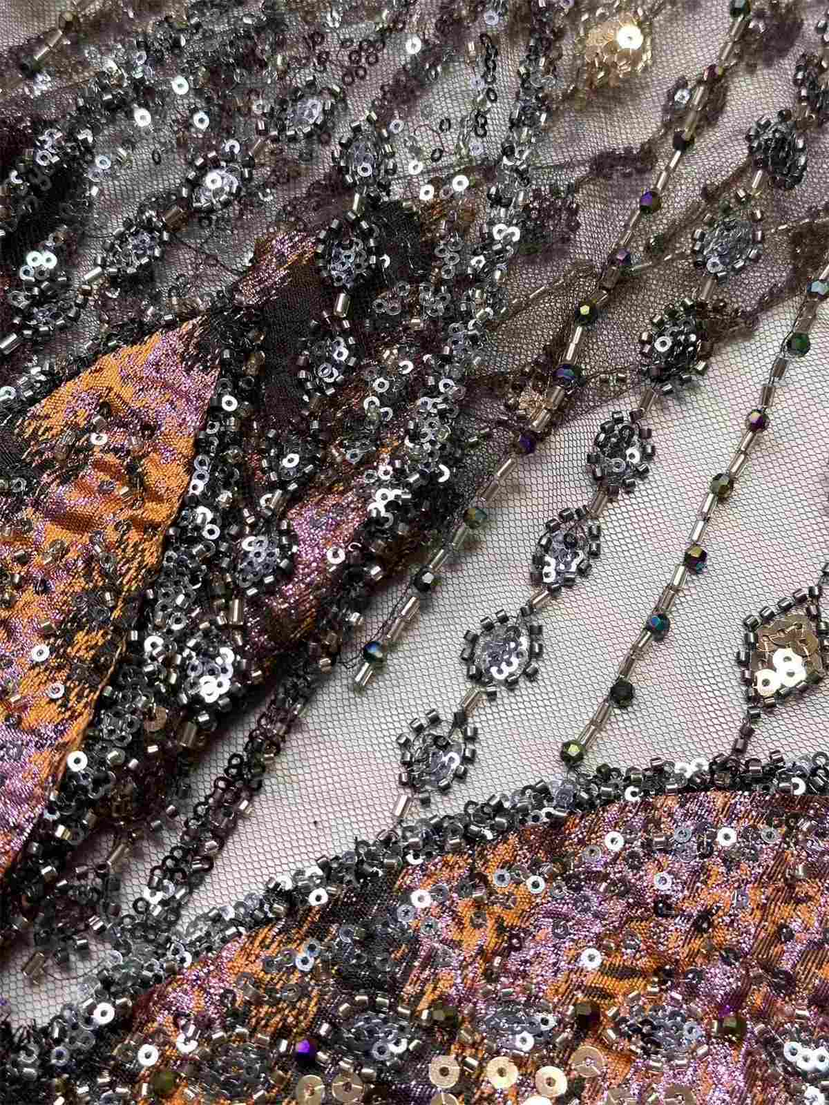 Embellished Beaded Tulle Lace Fabric with Colorful Beads | MPN HN418