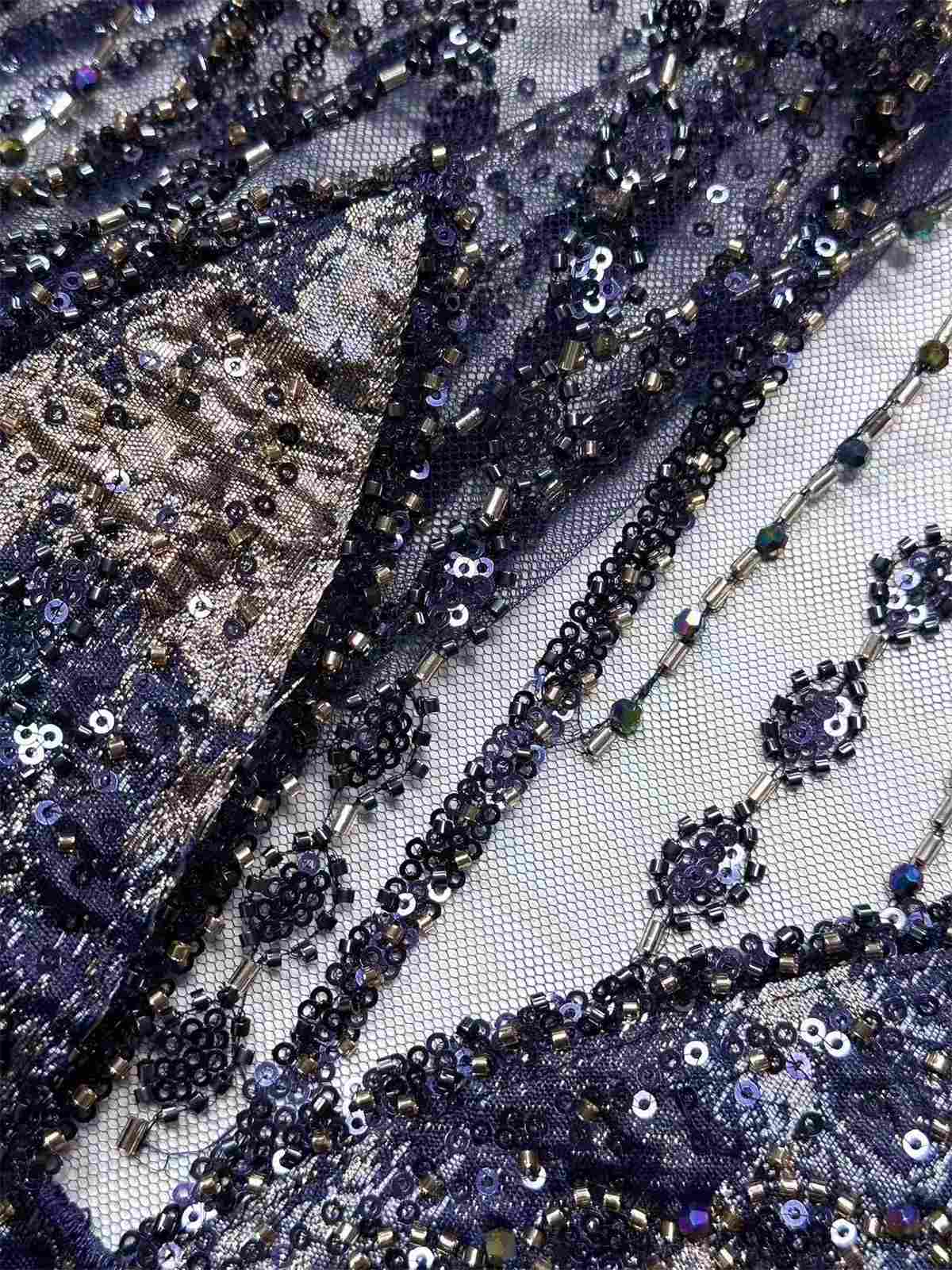 Embellished Beaded Tulle Lace Fabric with Colorful Beads | MPN HN418