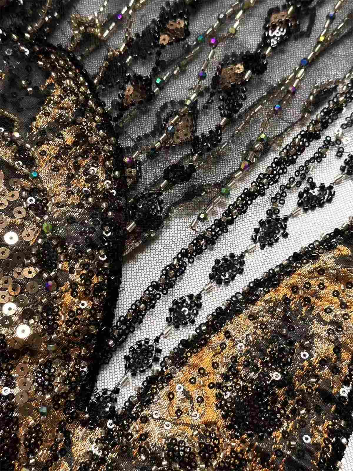 Embellished Beaded Tulle Lace Fabric with Colorful Beads | MPN HN418