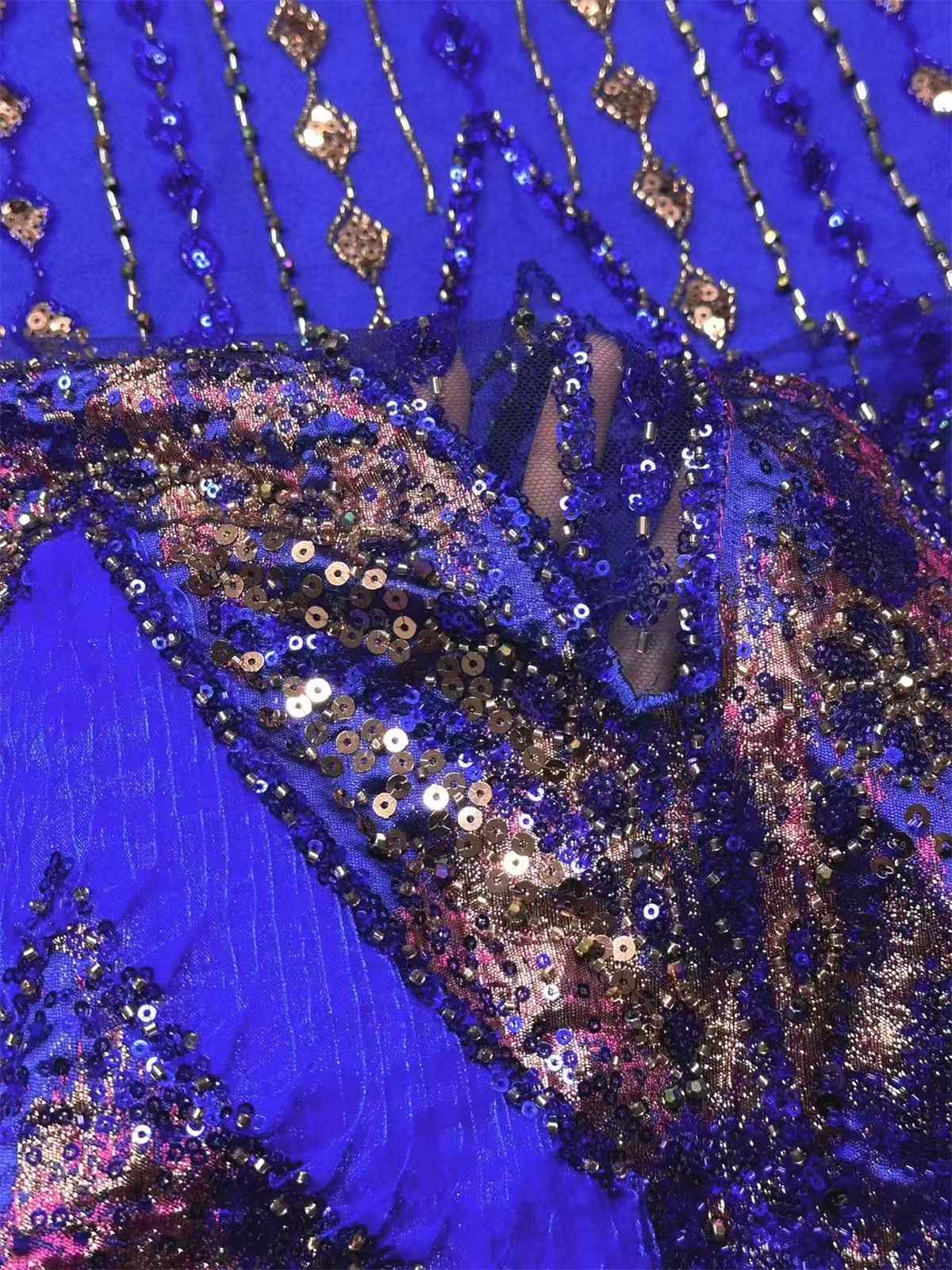 Embellished Beaded Tulle Lace Fabric with Colorful Beads | MPN HN418