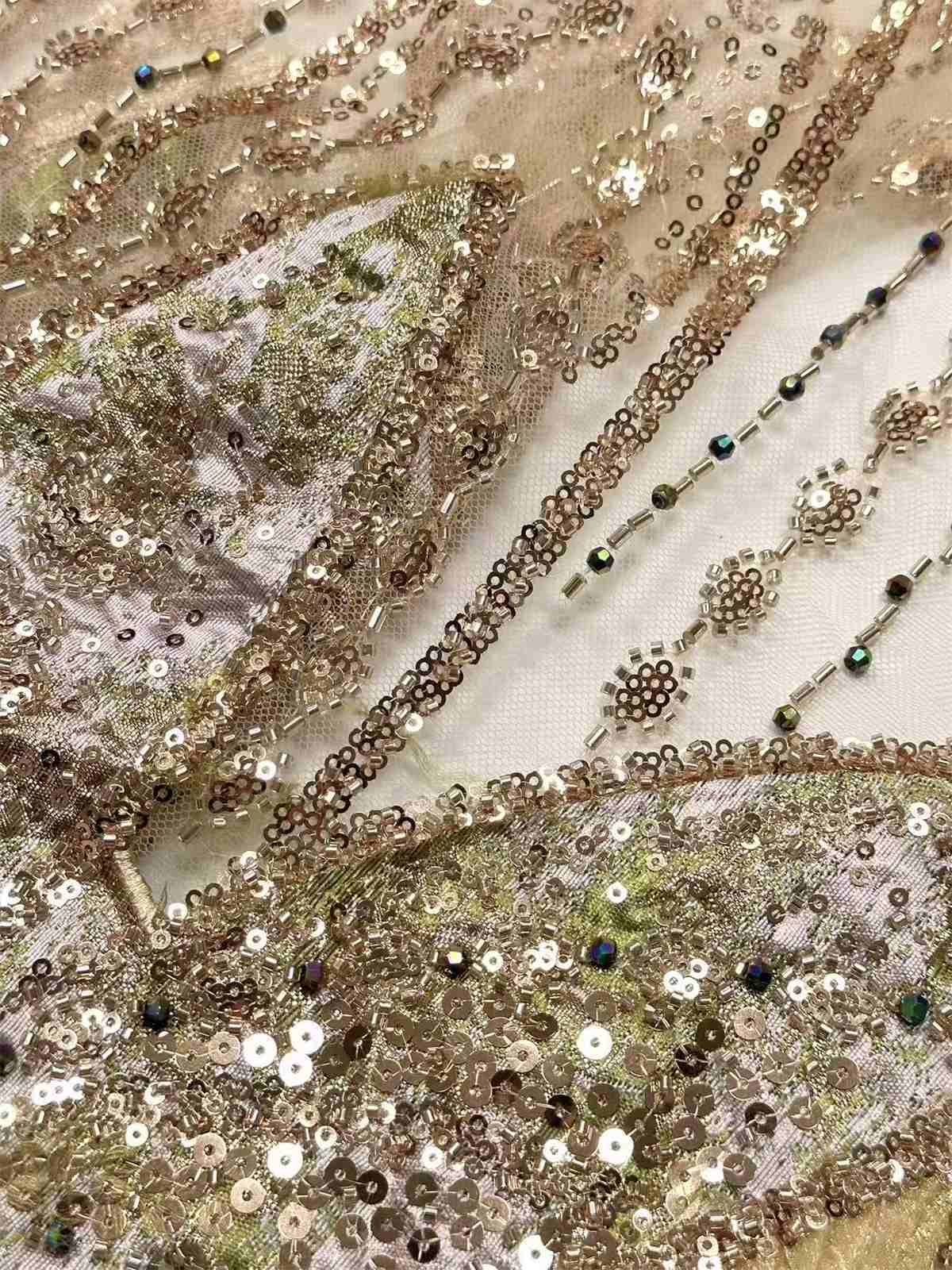 Embellished Beaded Tulle Lace Fabric with Colorful Beads | MPN HN418