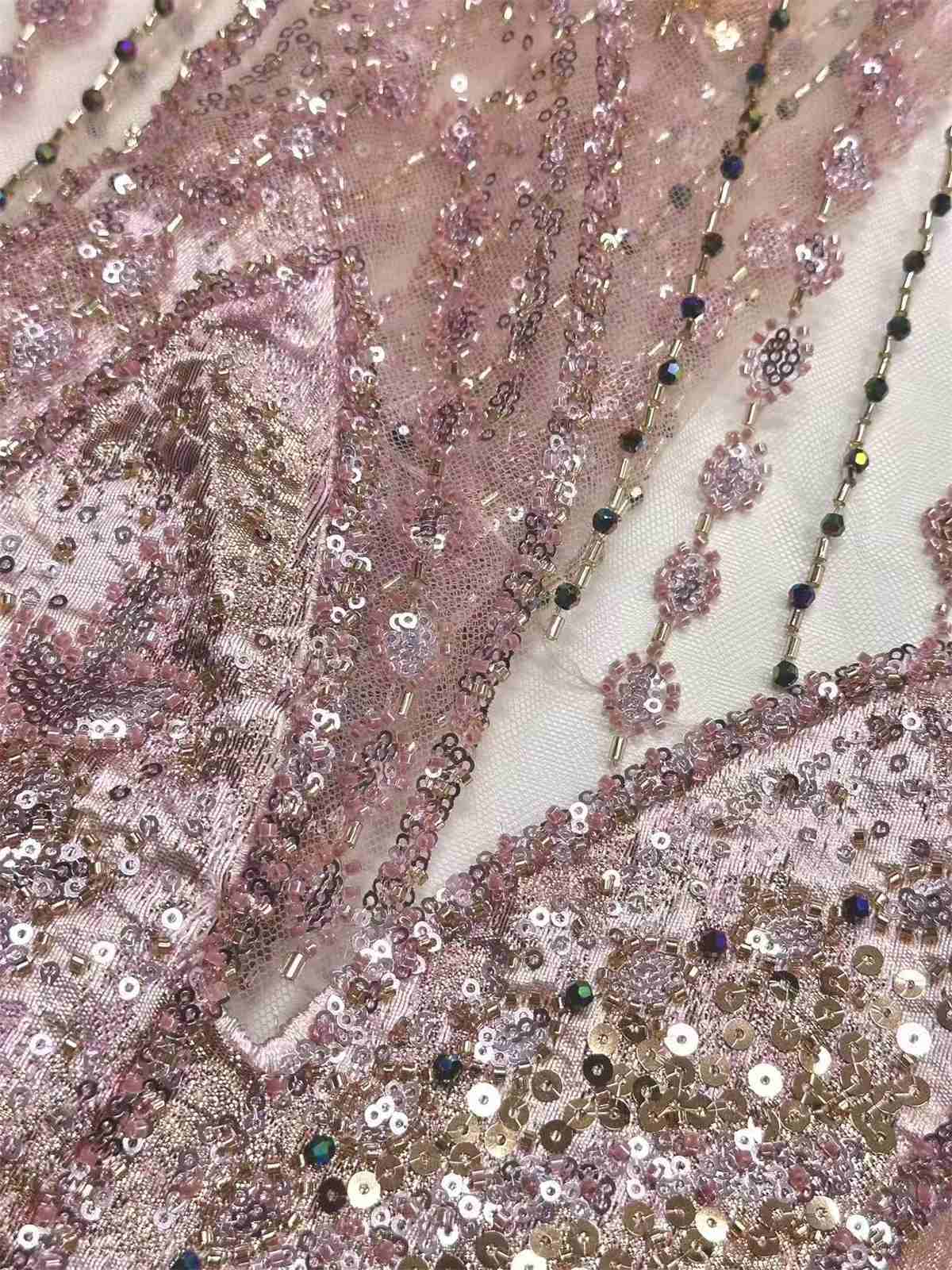 Embellished Beaded Tulle Lace Fabric with Colorful Beads | MPN HN418