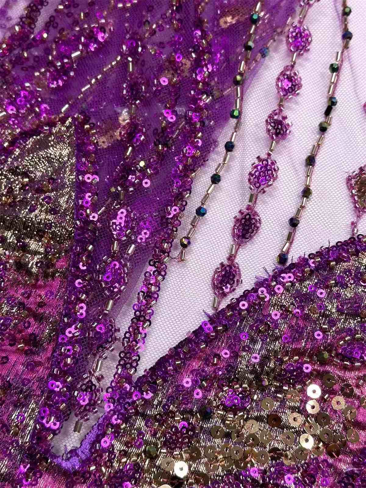 Embellished Beaded Tulle Lace Fabric with Colorful Beads | MPN HN418