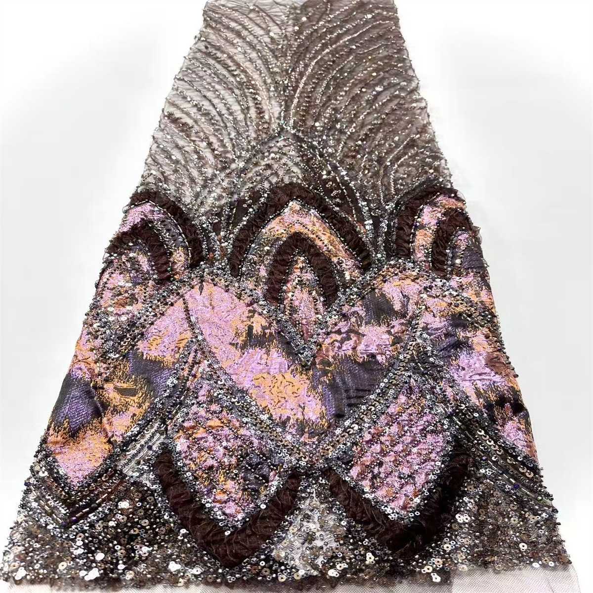 Embellished Beaded Tulle Lace Fabric with Colorful Beads | MPN HN419