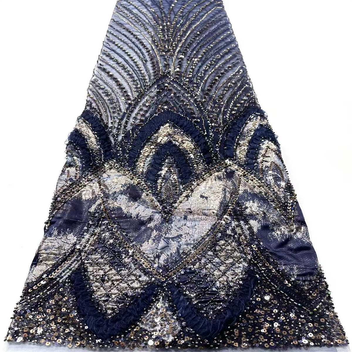 Embellished Beaded Tulle Lace Fabric with Colorful Beads | MPN HN419