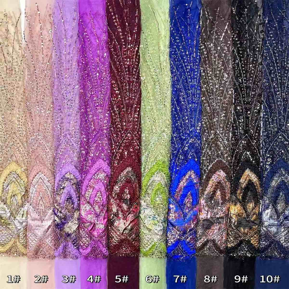 Embellished Beaded Tulle Lace Fabric with Colorful Beads | MPN HN419