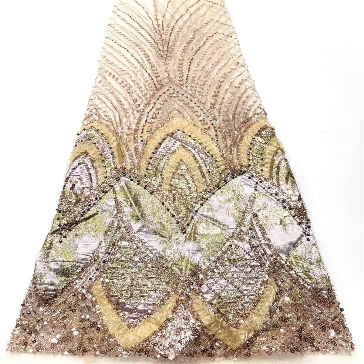 Embellished Beaded Tulle Lace Fabric with Colorful Beads | MPN HN419
