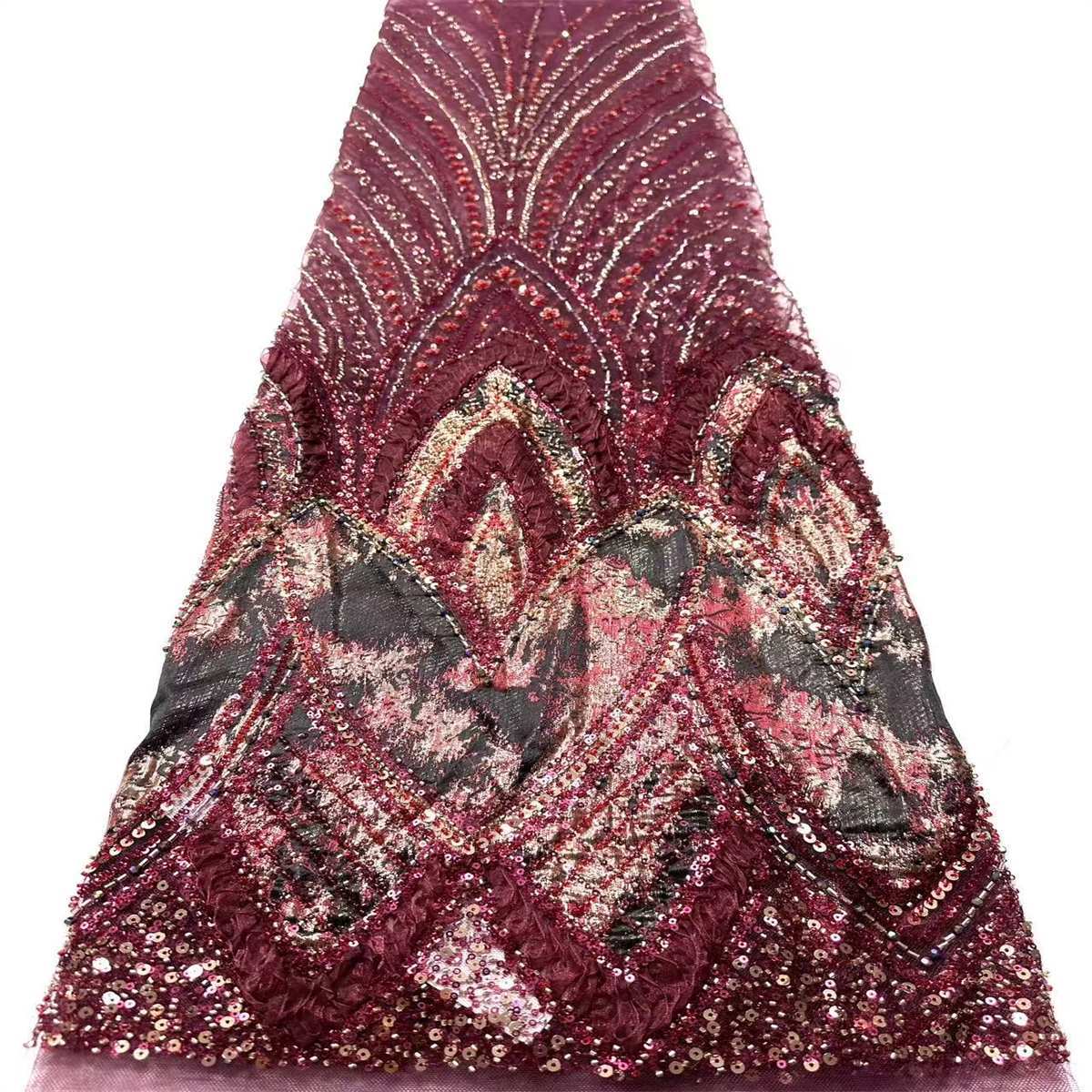 Embellished Beaded Tulle Lace Fabric with Colorful Beads | MPN HN419