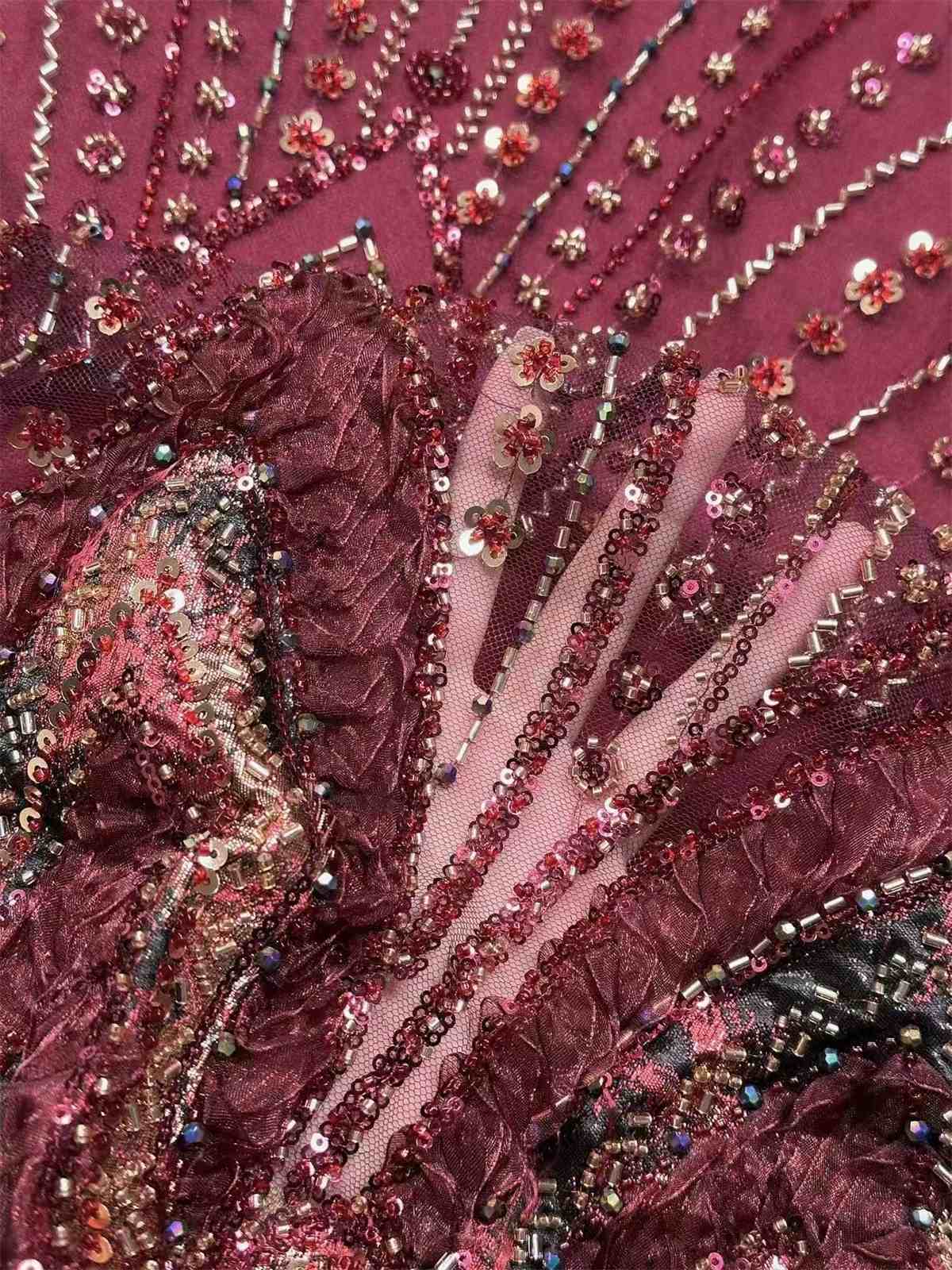 Embellished Beaded Tulle Lace Fabric with Beads | MPN HN419
