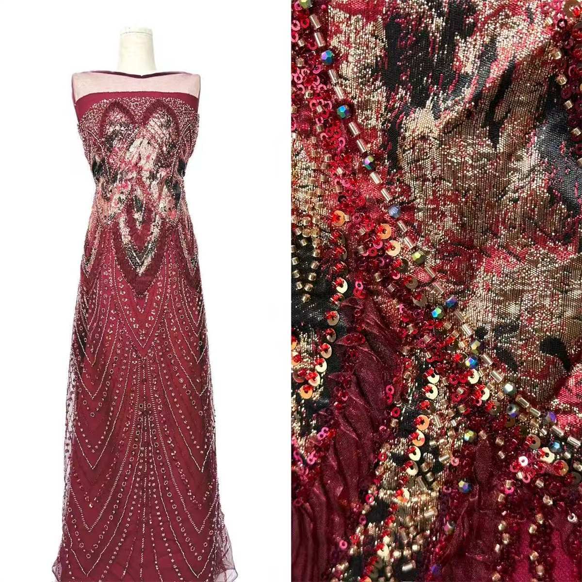 Embellished Beaded Tulle Lace Fabric with Colorful Beads | MPN HN419