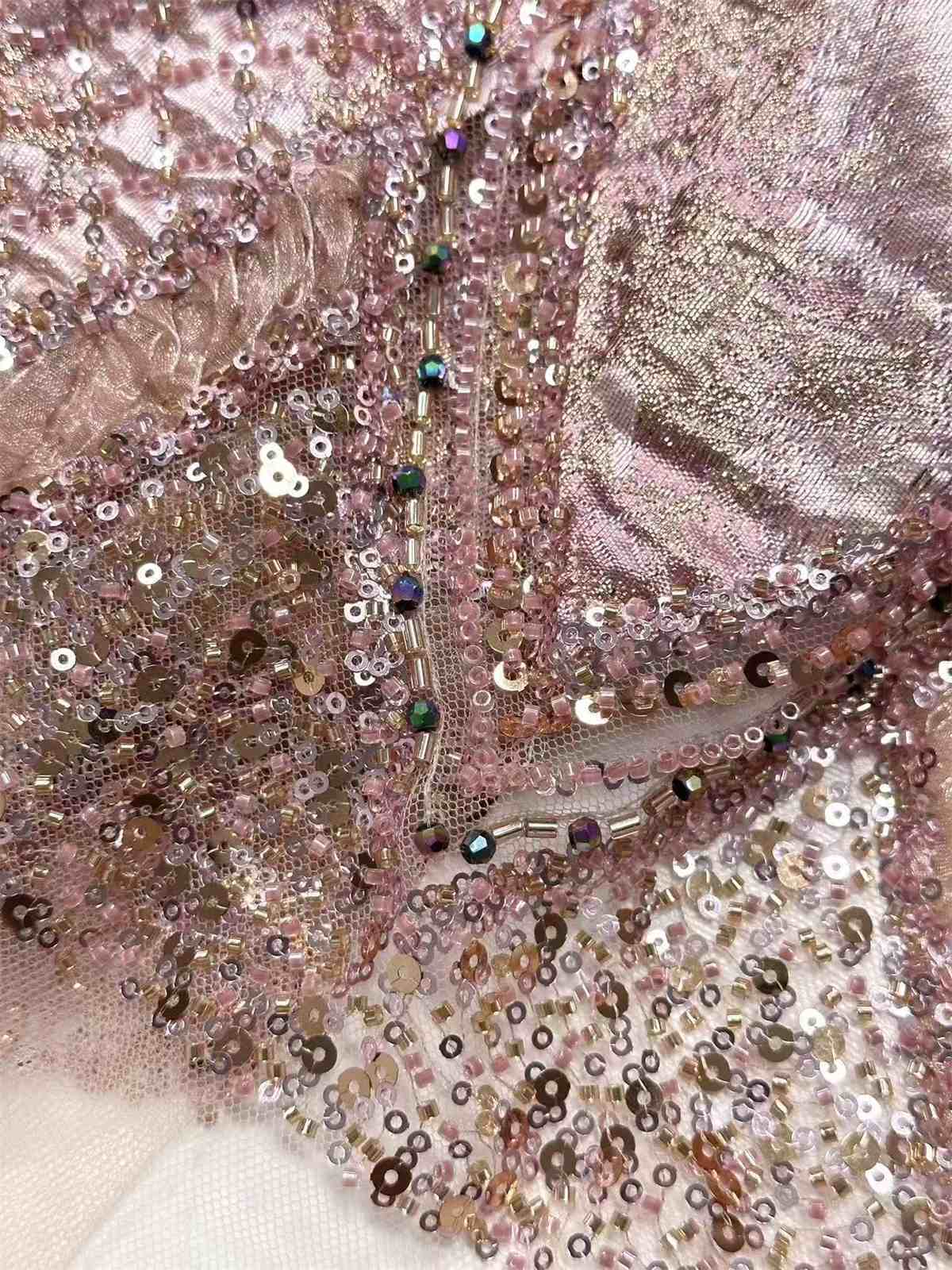 Embellished Beaded Tulle Lace Fabric with Beads | MPN HN419