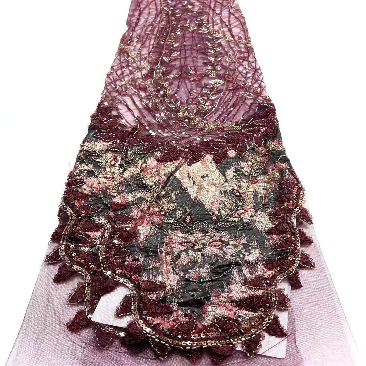 Embellished Beaded Tulle Lace Fabric with Beads | MPN HN420