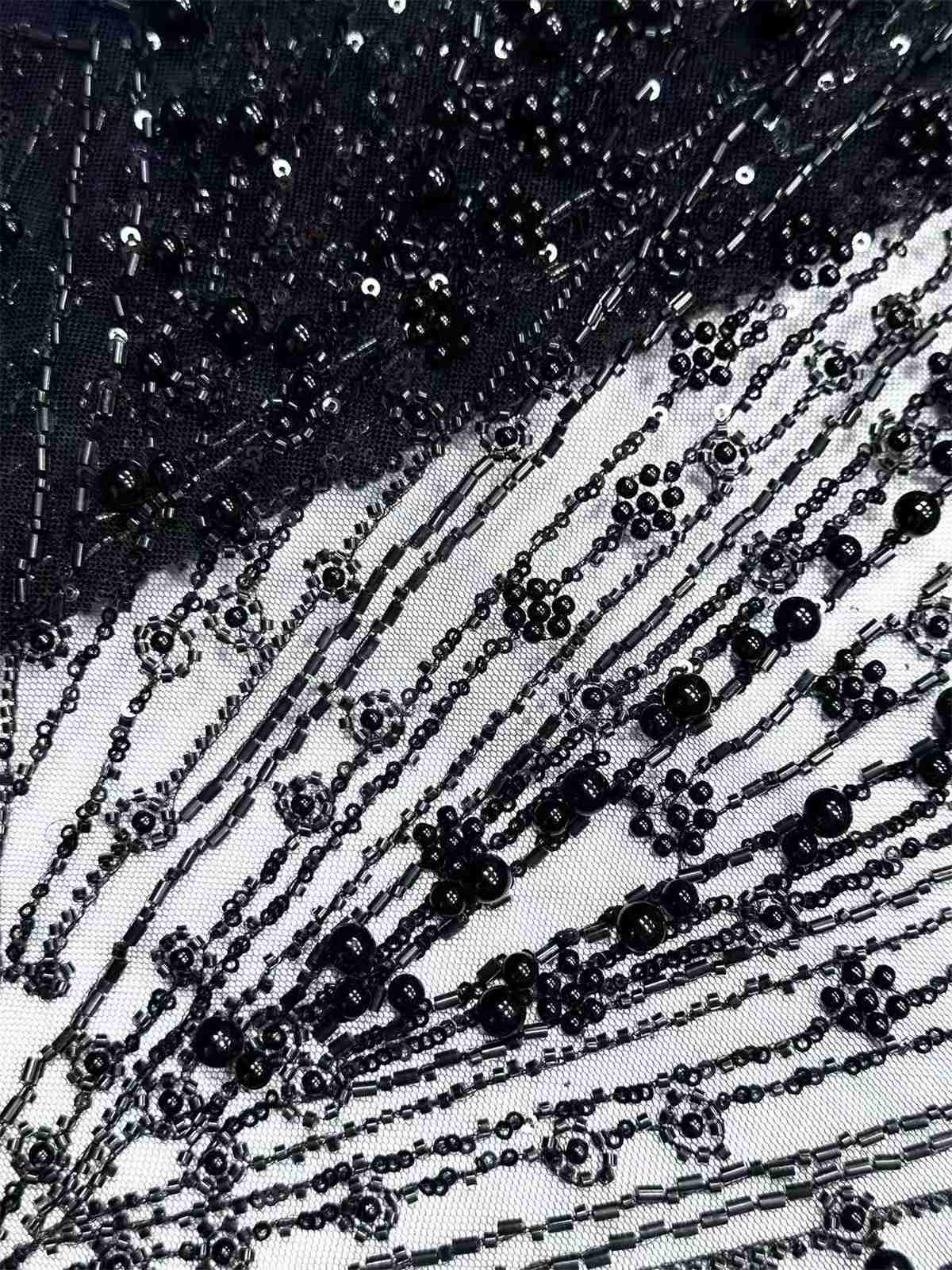 Embellished Beaded Tulle Lace Fabric with Beads | MPN HN425
