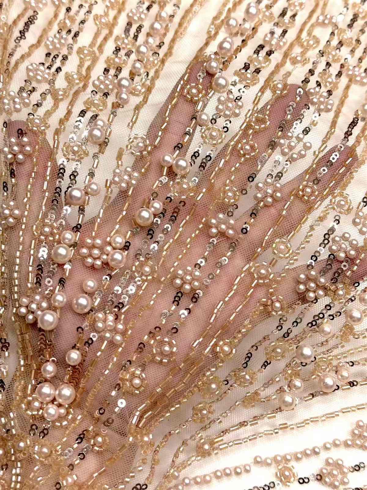 Embellished Beaded Tulle Lace Fabric with Beads | MPN HN425