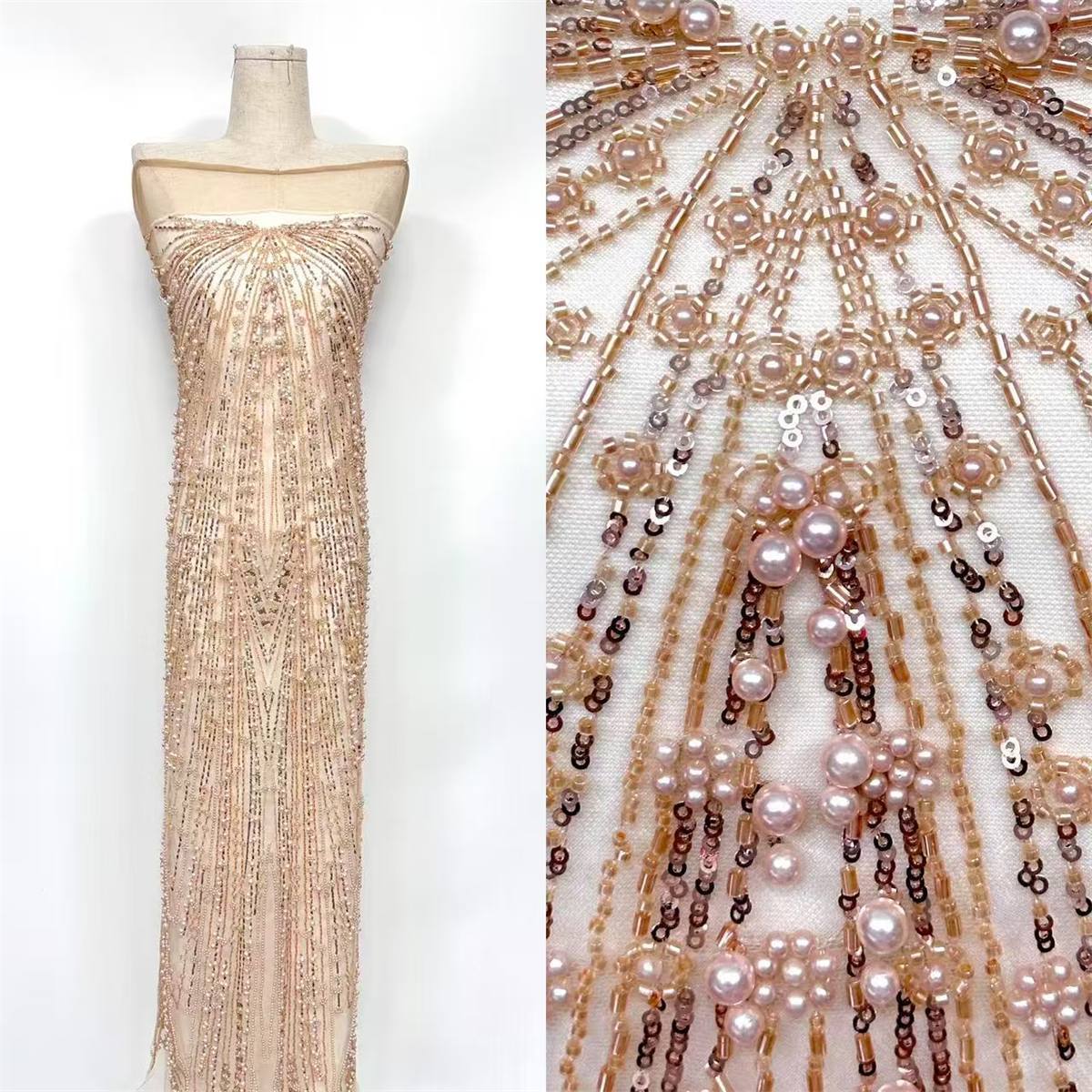 Embellished Beaded Tulle Lace Fabric with Beads | MPN HN425
