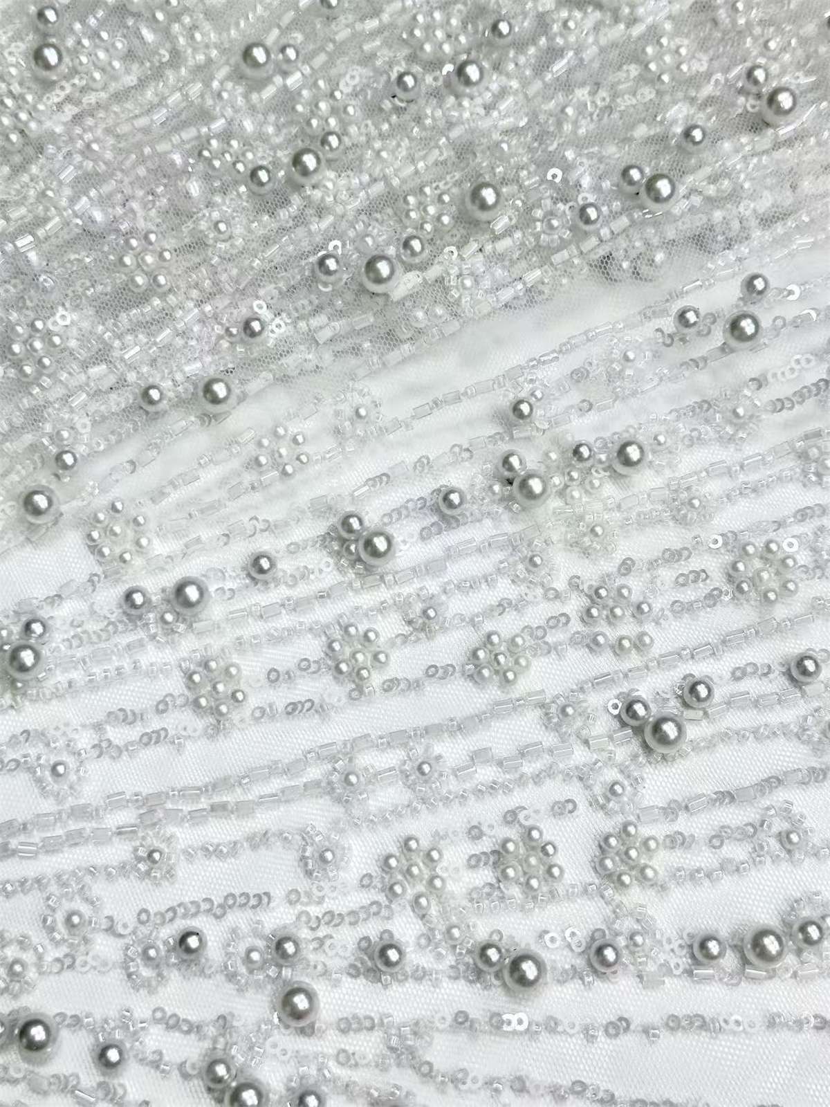 Embellished Beaded Tulle Lace Fabric with Beads | MPN HN425