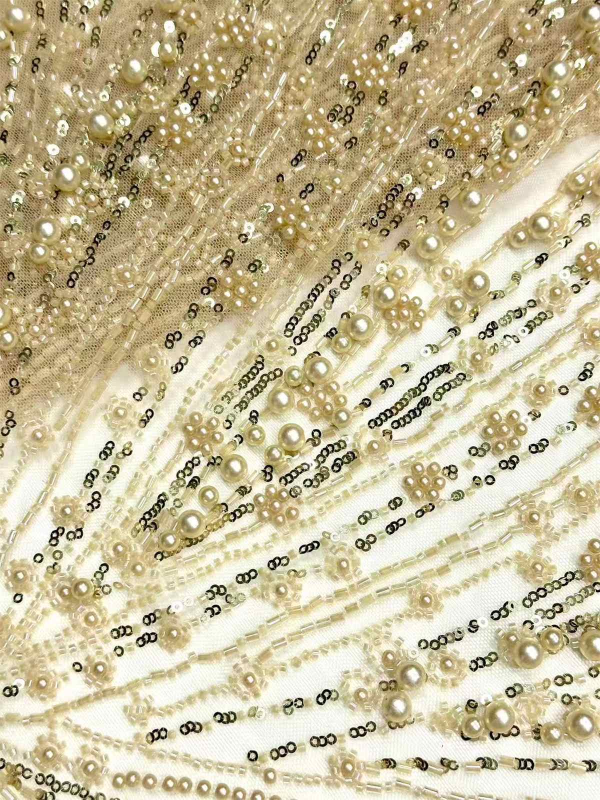 Embellished Beaded Tulle Lace Fabric with Beads | MPN HN425