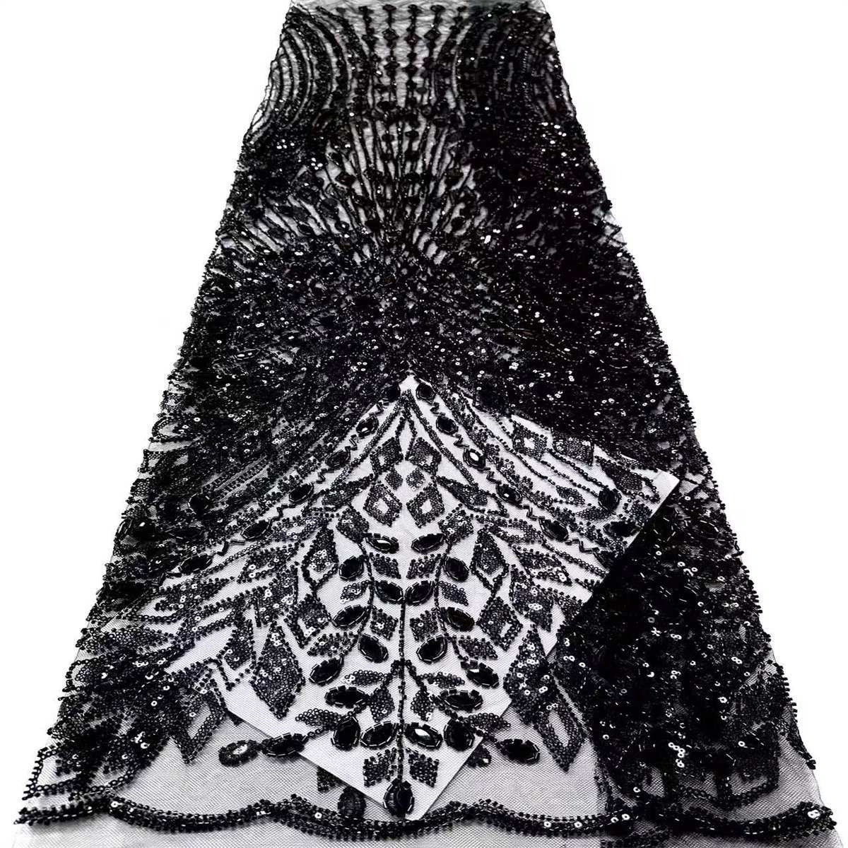 Embellished Beaded Tulle Lace Fabric with Beads | MPN HN429
