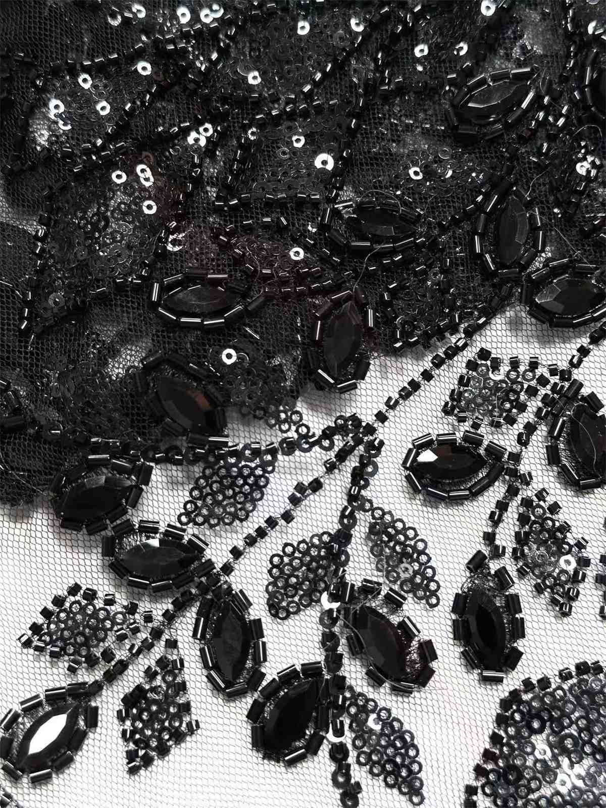Embellished Beaded Tulle Lace Fabric with Beads | MPN HN429