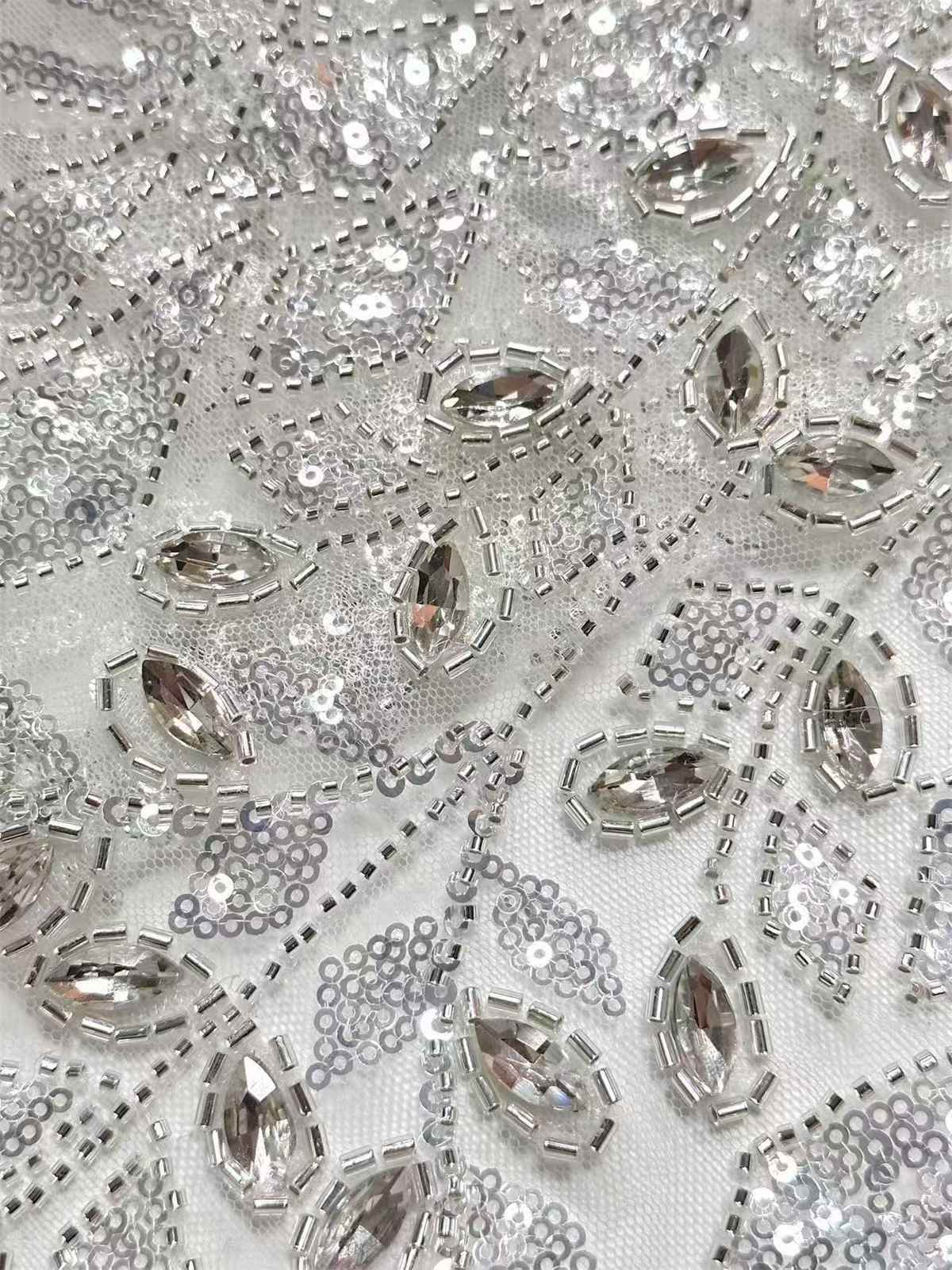 Embellished Beaded Tulle Lace Fabric with Beads | MPN HN429