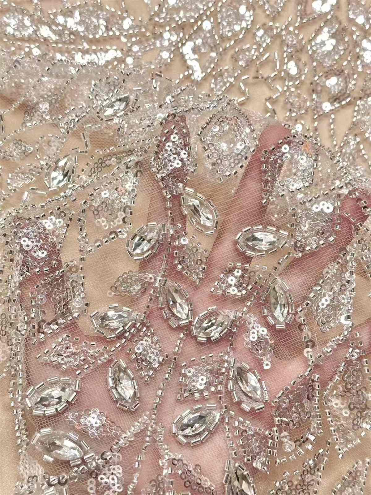 Embellished Beaded Tulle Lace Fabric with Beads | MPN HN429
