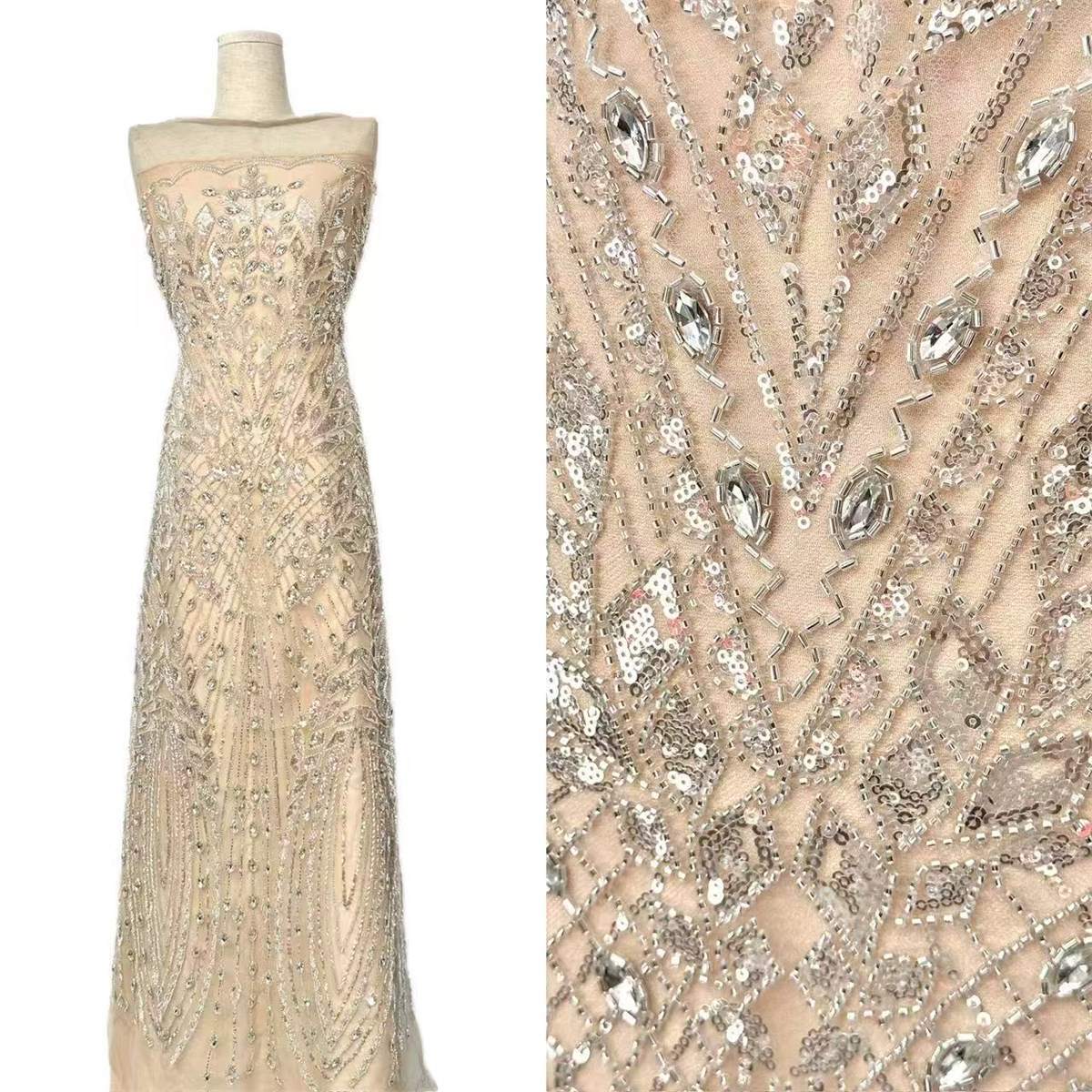 Embellished Beaded Tulle Lace Fabric with Beads | MPN HN429