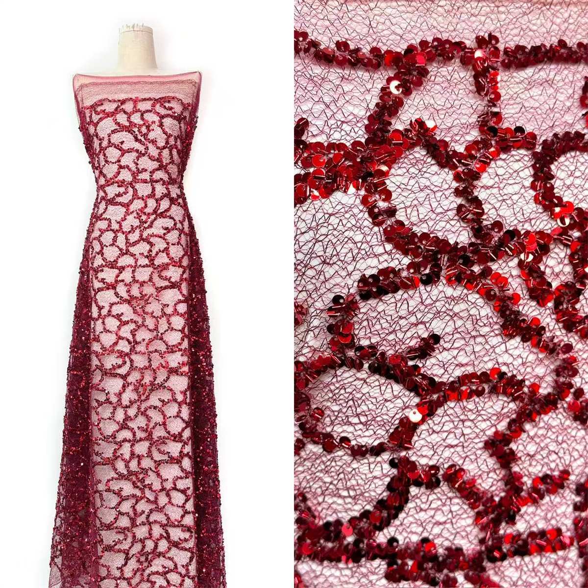 Embellished Beaded Tulle Lace Fabric with Beads | GTIN HN411