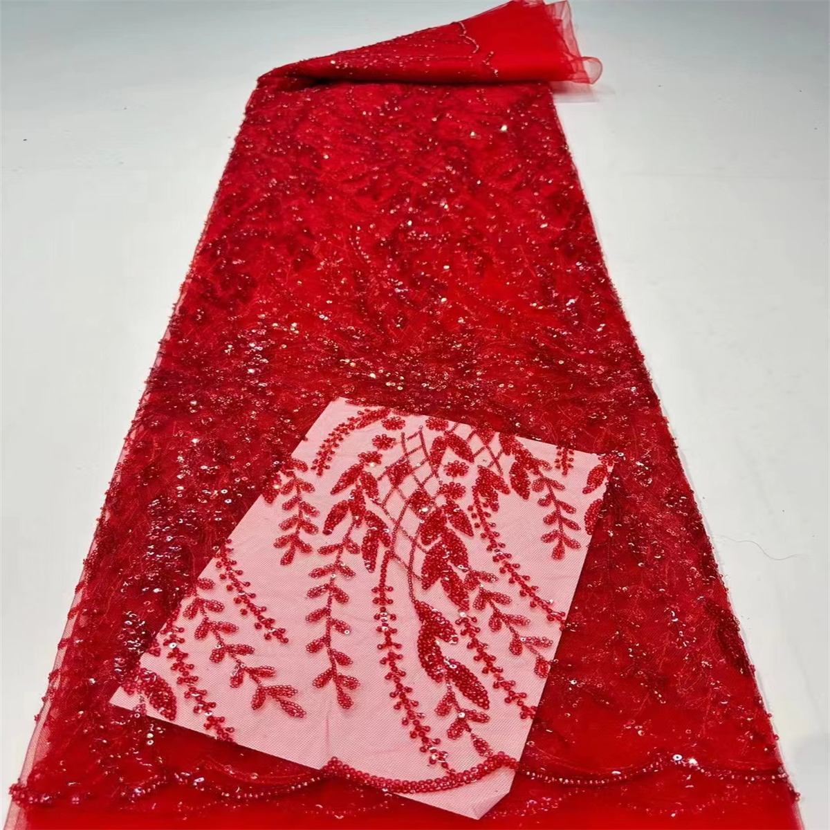 Embellished Beaded Tulle Lace Fabric With Beads | MPN HF001
