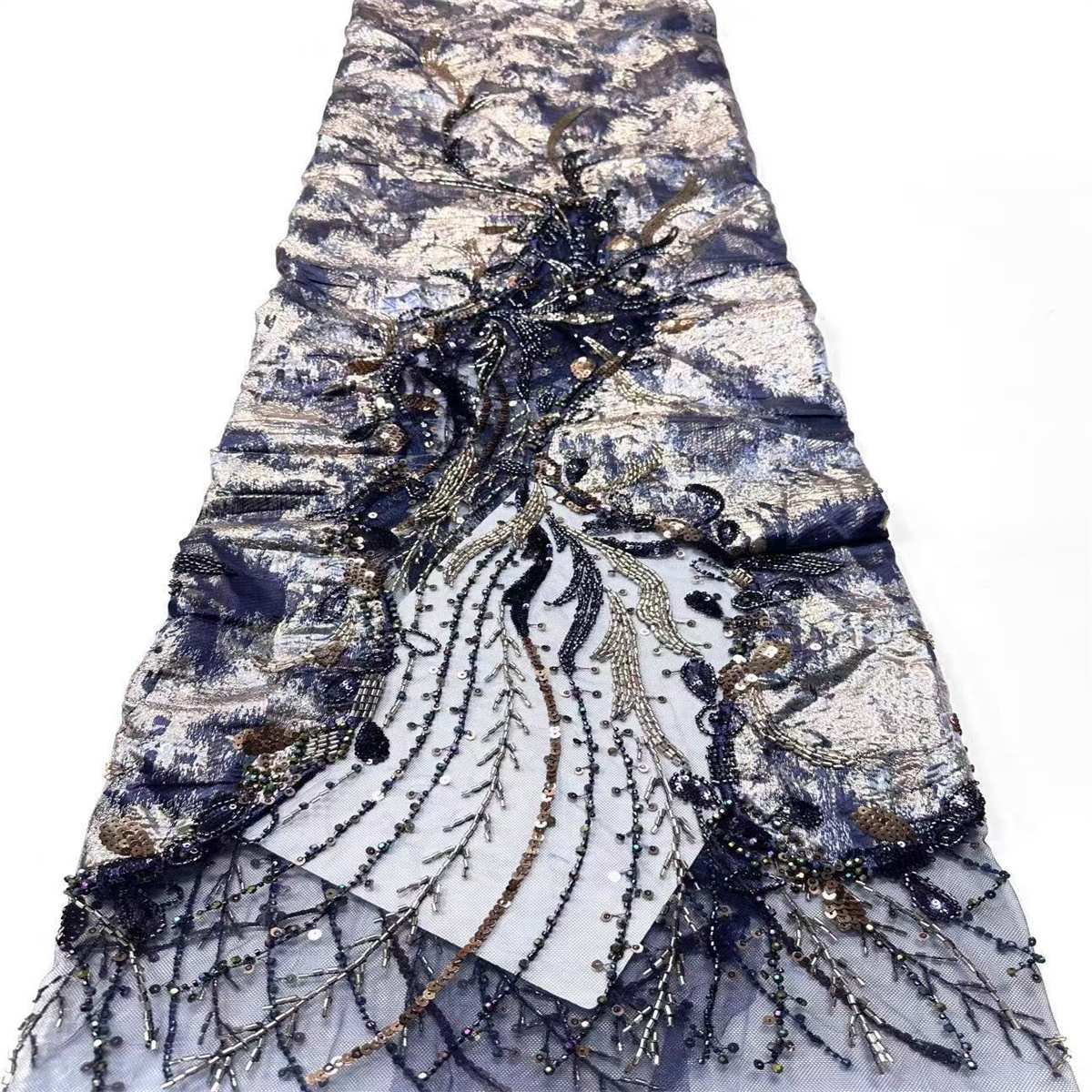 Embellished Beaded Tulle Lace Fabric with Beads | MPN HN434