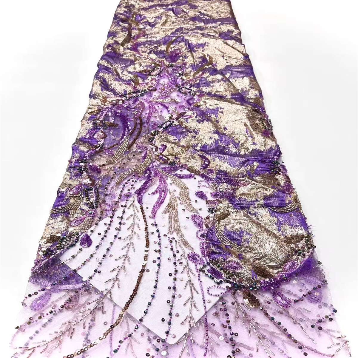 Embellished Beaded Tulle Lace Fabric with Beads | MPN HN434