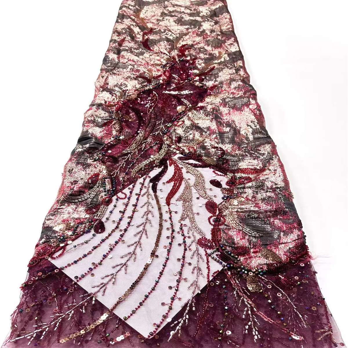 Embellished Beaded Tulle Lace Fabric with Beads | MPN HN434