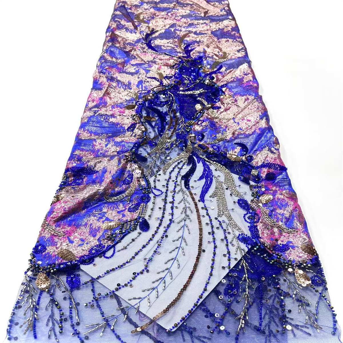 Embellished Beaded Tulle Lace Fabric with Beads | MPN HN434
