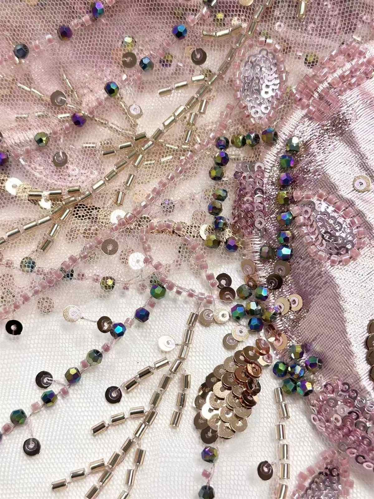 Embellished Beaded Tulle Lace Fabric with Beads | MPN HN434
