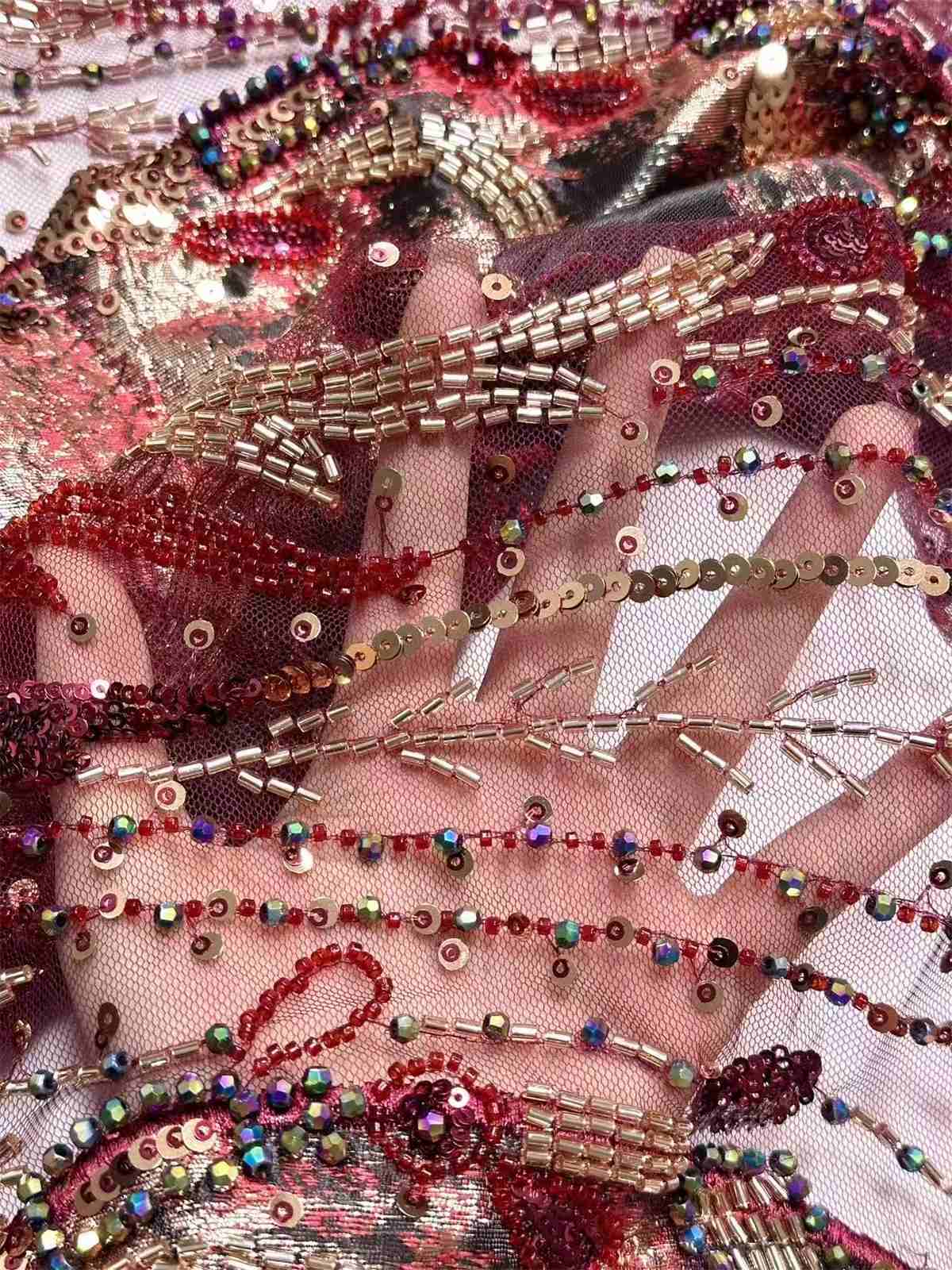 Embellished Beaded Tulle Lace Fabric with Beads | MPN HN434