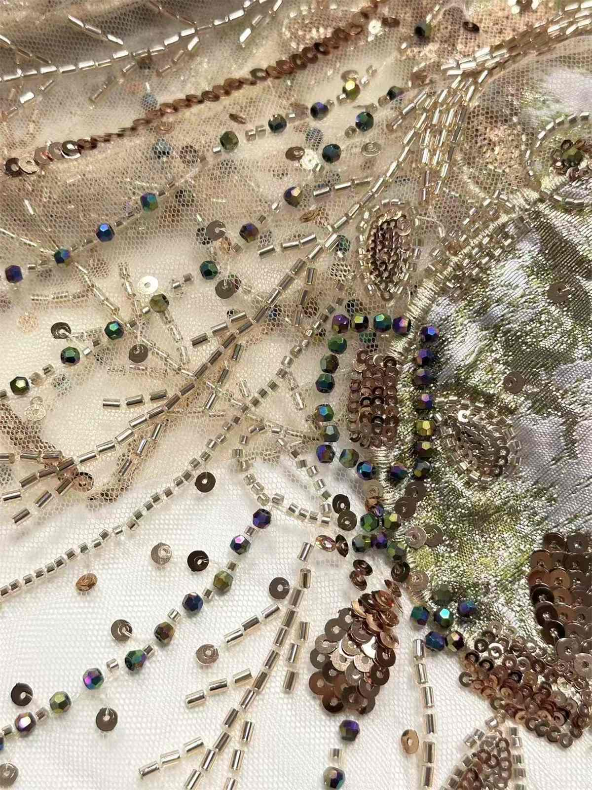 Embellished Beaded Tulle Lace Fabric with Beads | MPN HN434