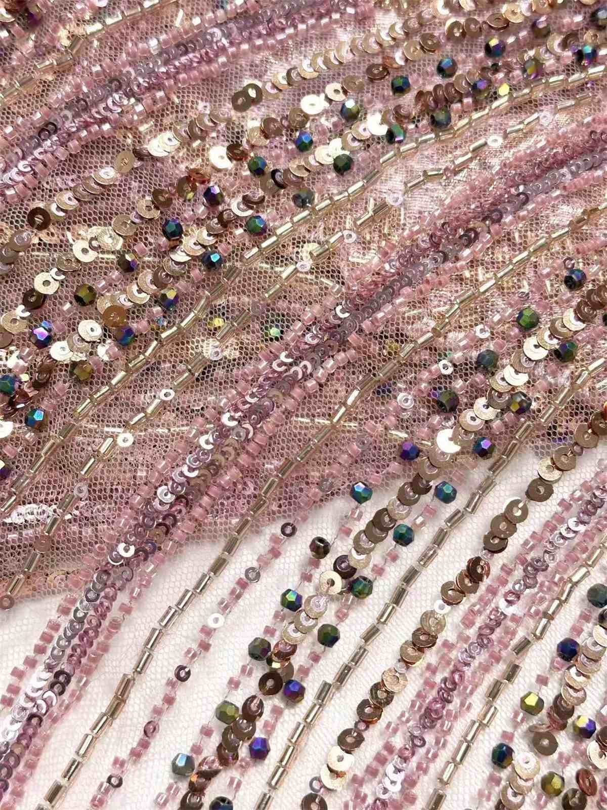 Embellished Beaded Tulle Lace Fabric with Beads | MPN HN435