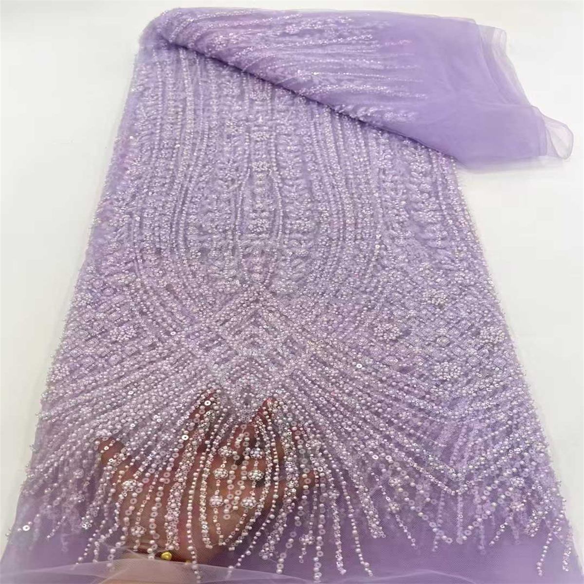 Embellished Beaded Tulle Lace Fabric with Beads | MPN JX479