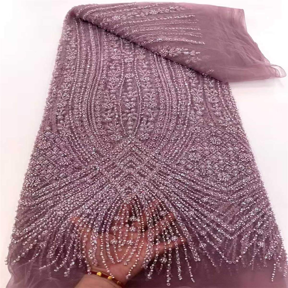 Embellished Beaded Tulle Lace Fabric with Beads | MPN JX479