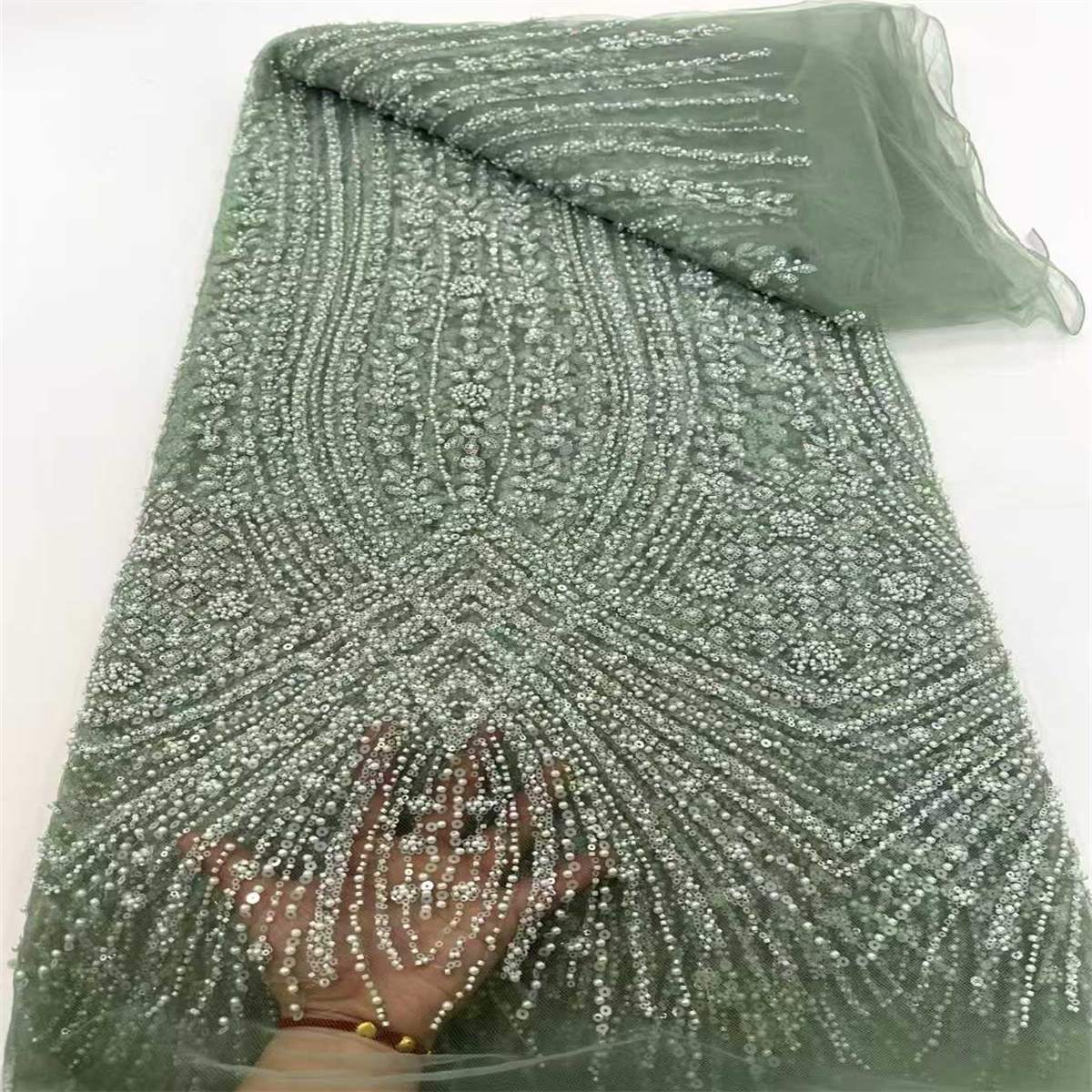 Embellished Beaded Tulle Lace Fabric with Beads | MPN JX479