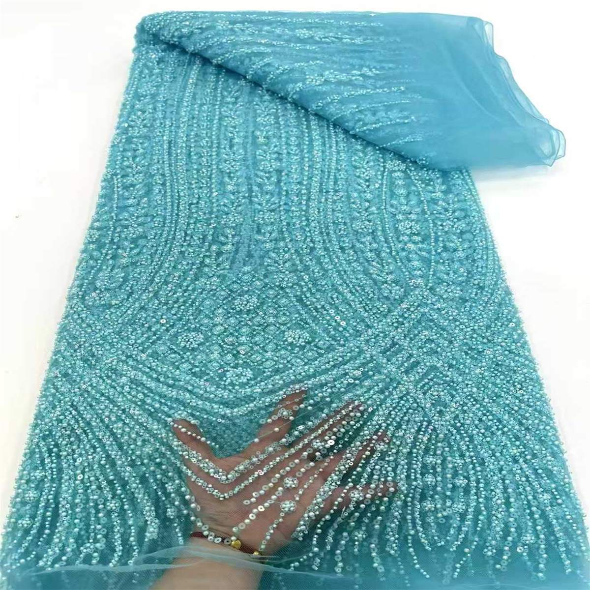 Embellished Beaded Tulle Lace Fabric with Beads | MPN JX479