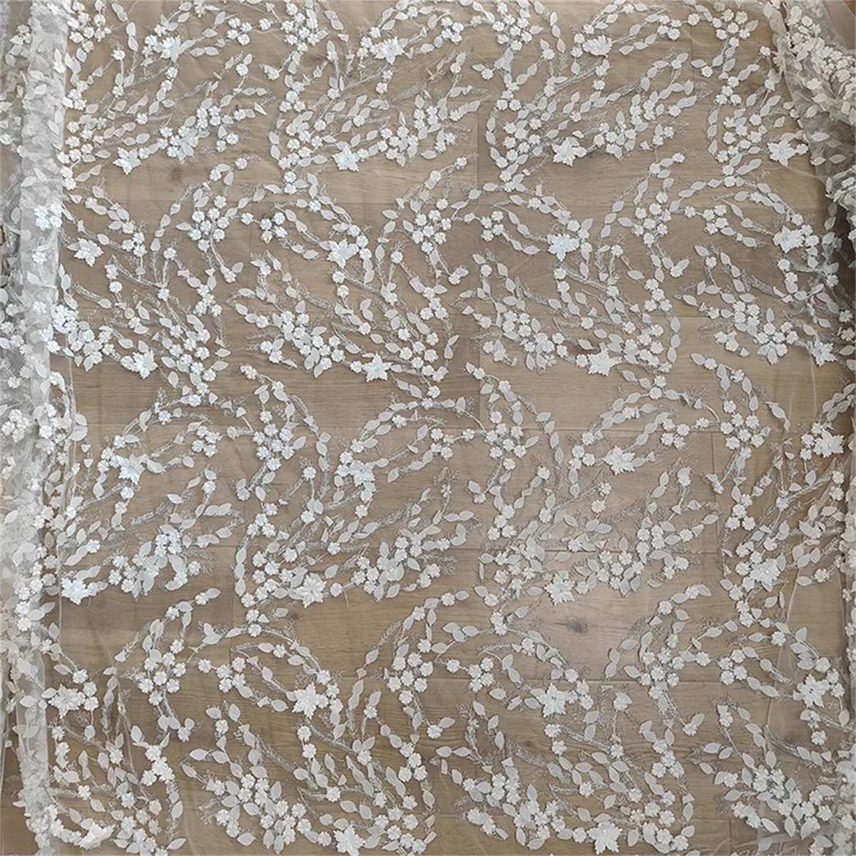 1 Yard Bridal Lace Fabric, Embroidered 3D Floral Wedding Lace Fabric, ITM JB042