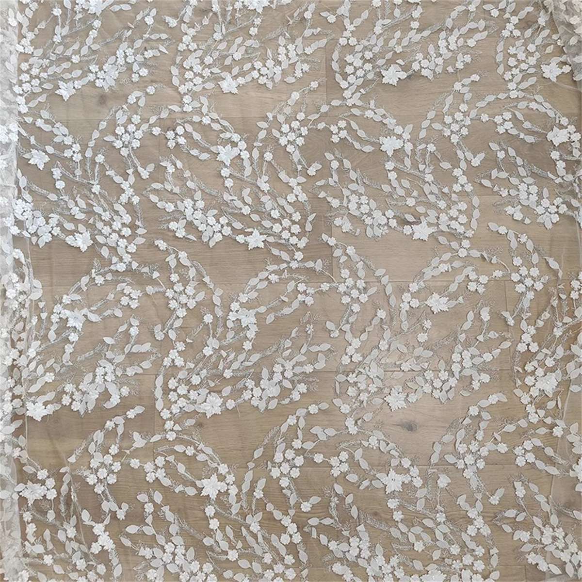 1 Yard Bridal Lace Fabric, Embroidered 3D Floral Wedding Lace Fabric, ITM JB042